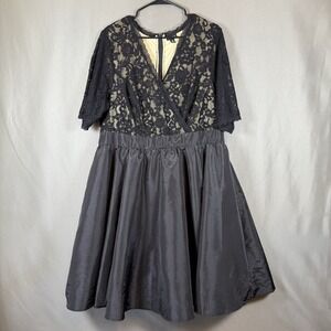 Torrid Lace & Taffeta Surplice Dress Black Plus Size Wrap Style Tulle 20